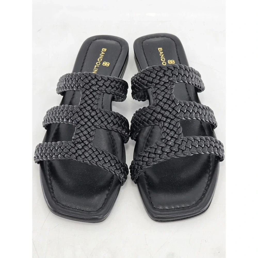 Bandolino Summer 3 Slide Sandals Womens 7M Black Woven Straps - Excellent